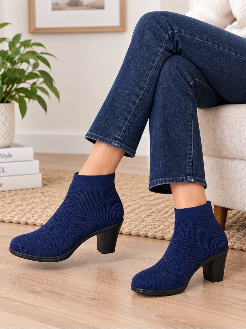 Bernie Mev Doll Bootie Navy Knit Stretch Ankle Boots NWT EU 42 US 12
